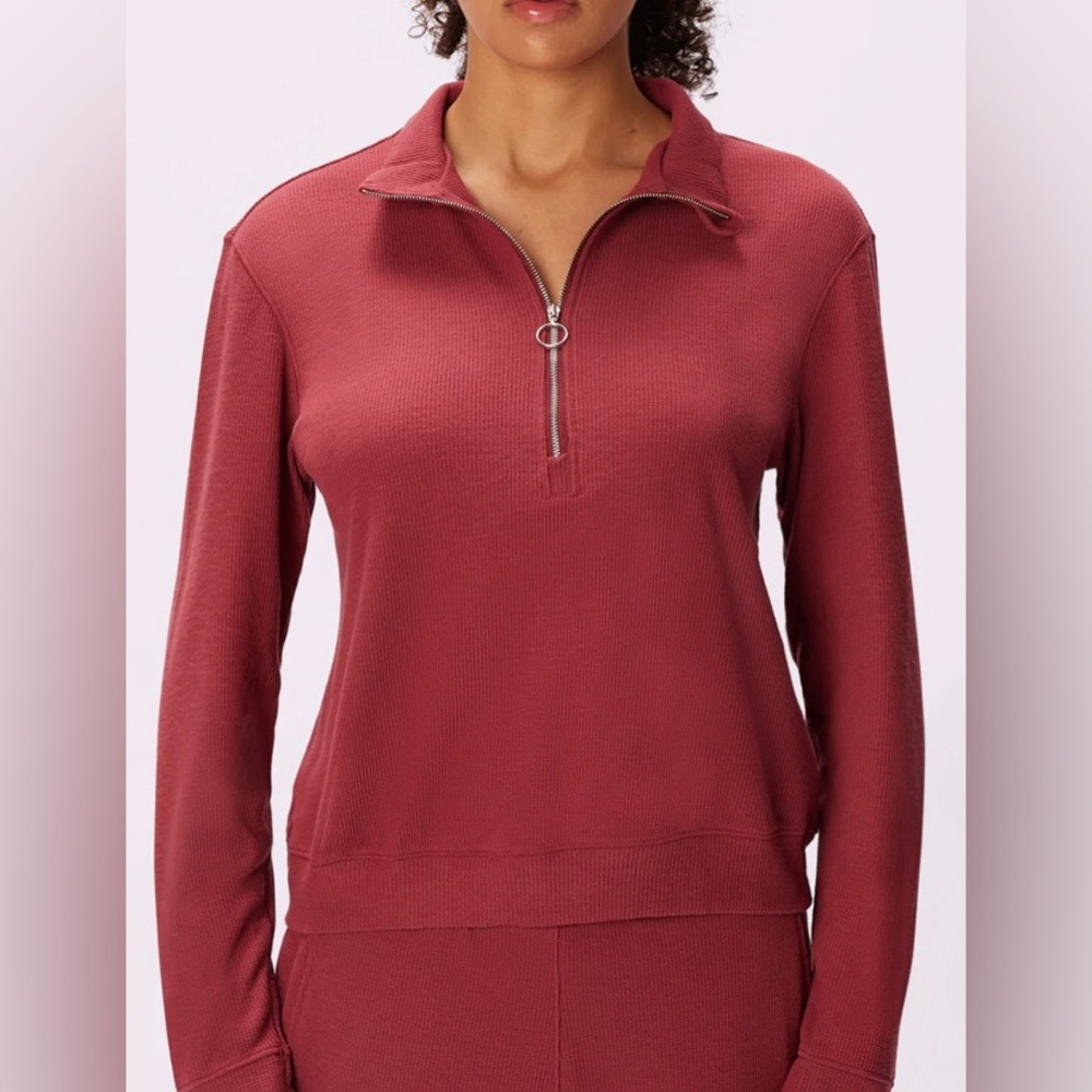 Parade Cozy Waffle Quarter Zip in Merlot